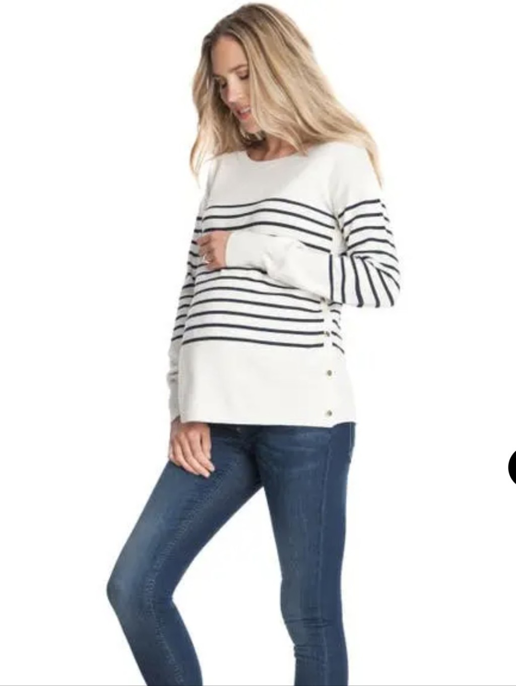 Seraphine Cream & Navy Striped Maternity Knit Top